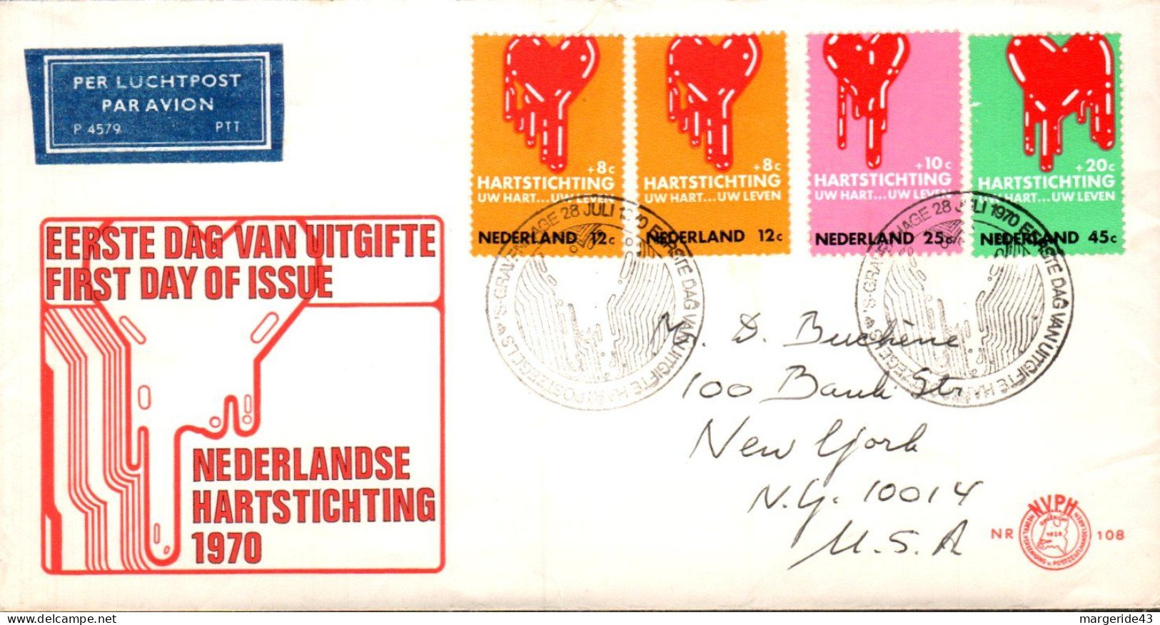 PAYS BAS FDC 1970 FONDATION DU COEUR - Geneeskunde