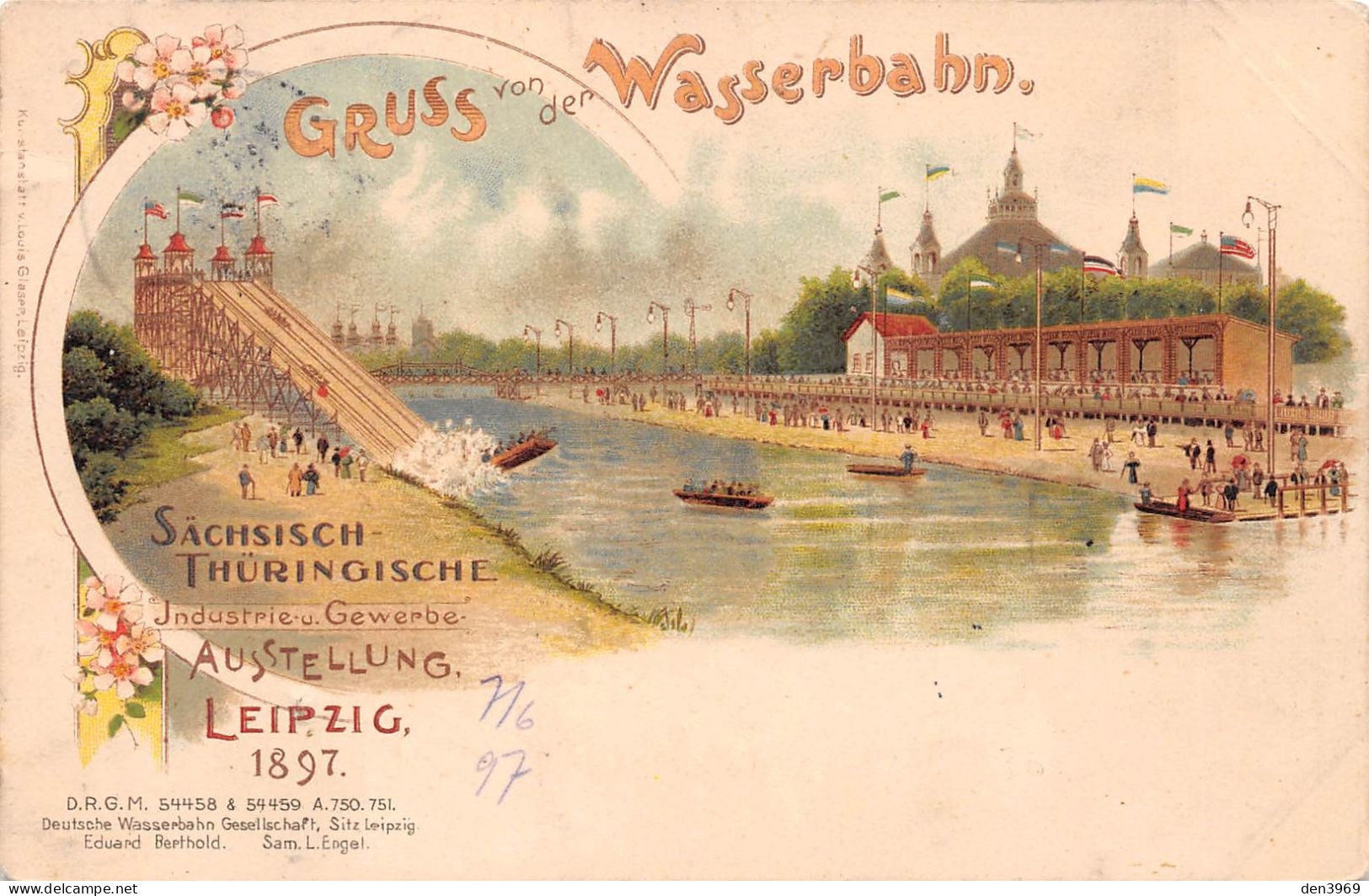 Allemagne - Ausstellung LEIPZIG 1897 - Gruss Von Der Wasserbahn - Sächsisch Thüringische - Voyagé 1897 (2 Scans) - Leipzig