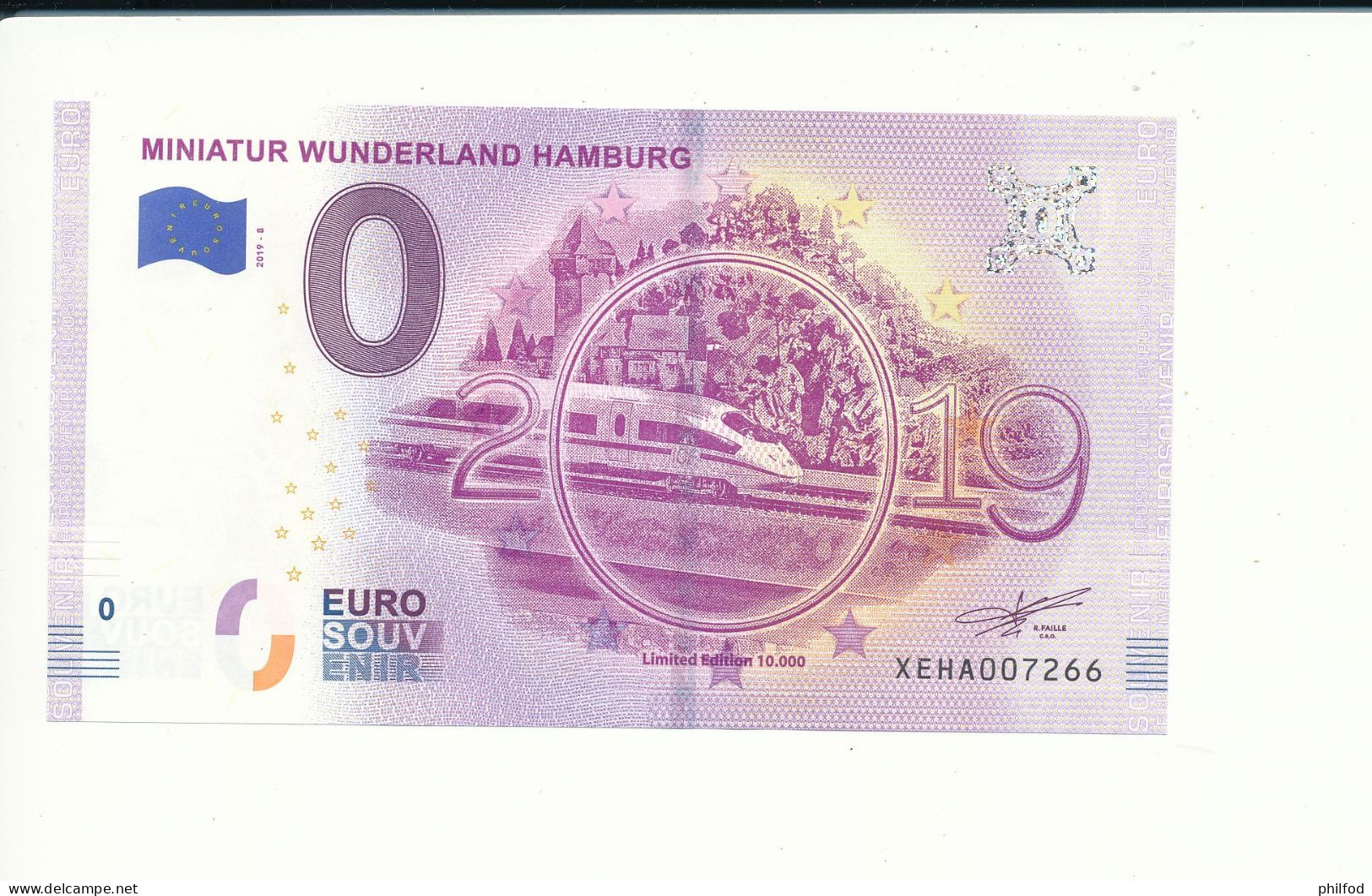 Billet Touristique 0 Euro - MINIATUR WUNDERLAND HAMBURG - XEHA - 2019-8 N° 7266 - Billet épuisé - Altri & Non Classificati