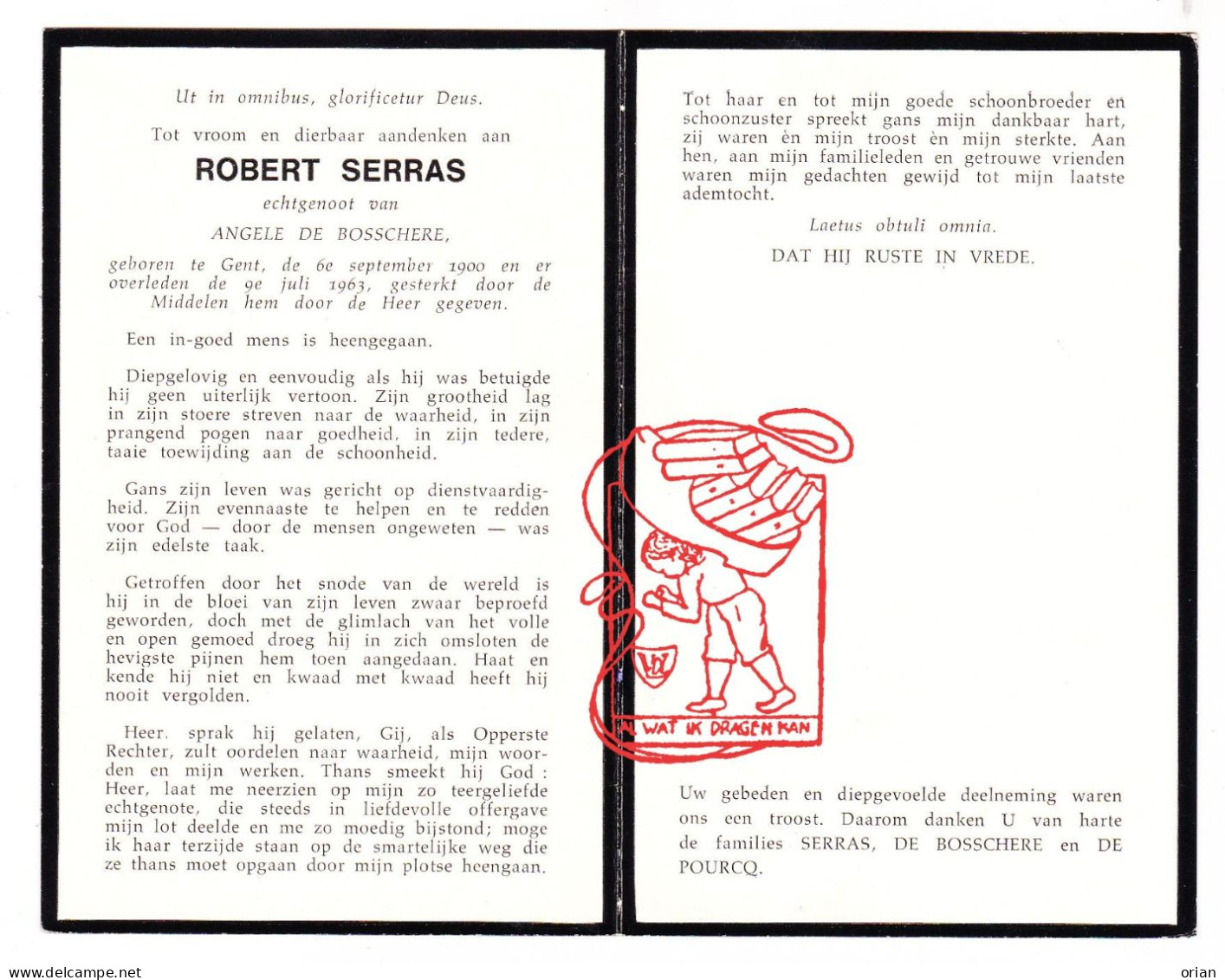 DP Robert Serras ° Gent 1900 † 1963 X Angèle De Bosschere // De Pourcq - Images Religieuses