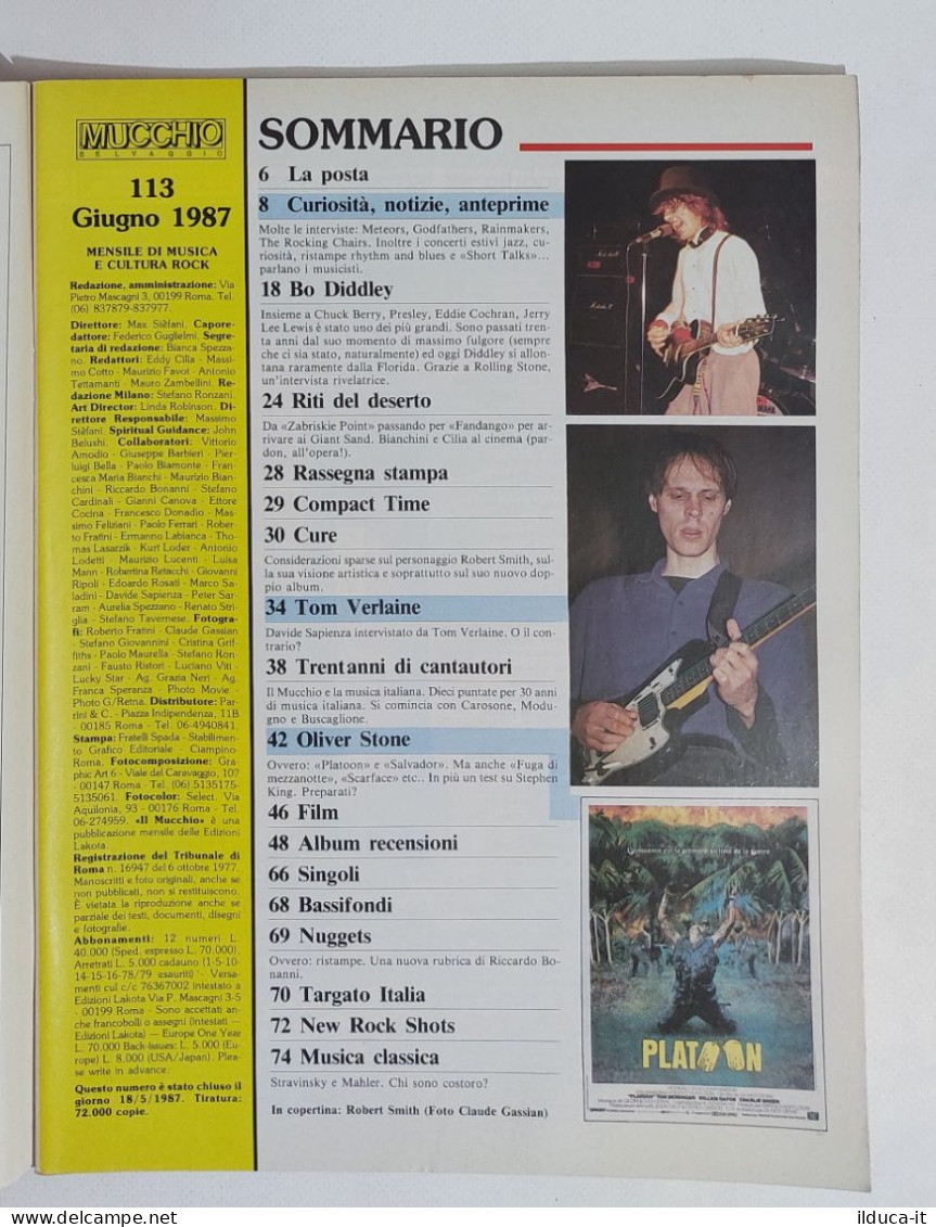 58940 MUCCHIO SELVAGGIO 1987 N. 113 - The Cure / Verlaine / Oliver Stone - Muziek