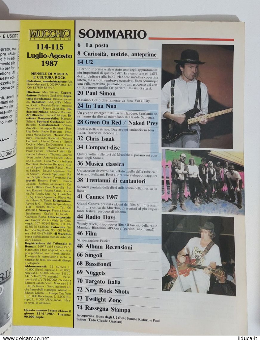 58941 MUCCHIO SELVAGGIO 1987 N 114/115 - Paul Simon / U2 / Chris Isaak / Fuzzbox - Musica