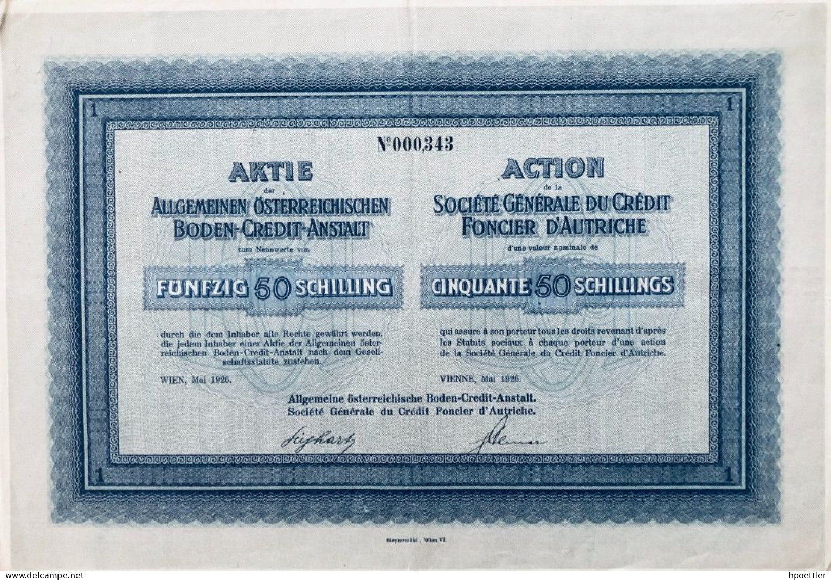 Lot De 9 Pieces: Vienne 1926: Societe Generale Du Credit Foncier D'Autriche - Cinquante Schillings - Bank & Insurance