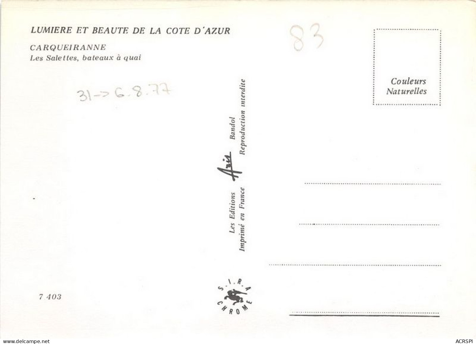 CARQUEIRANNE Les Sablettes Bateaux A Quai 13(scan Recto-verso) MA1719 - Carqueiranne