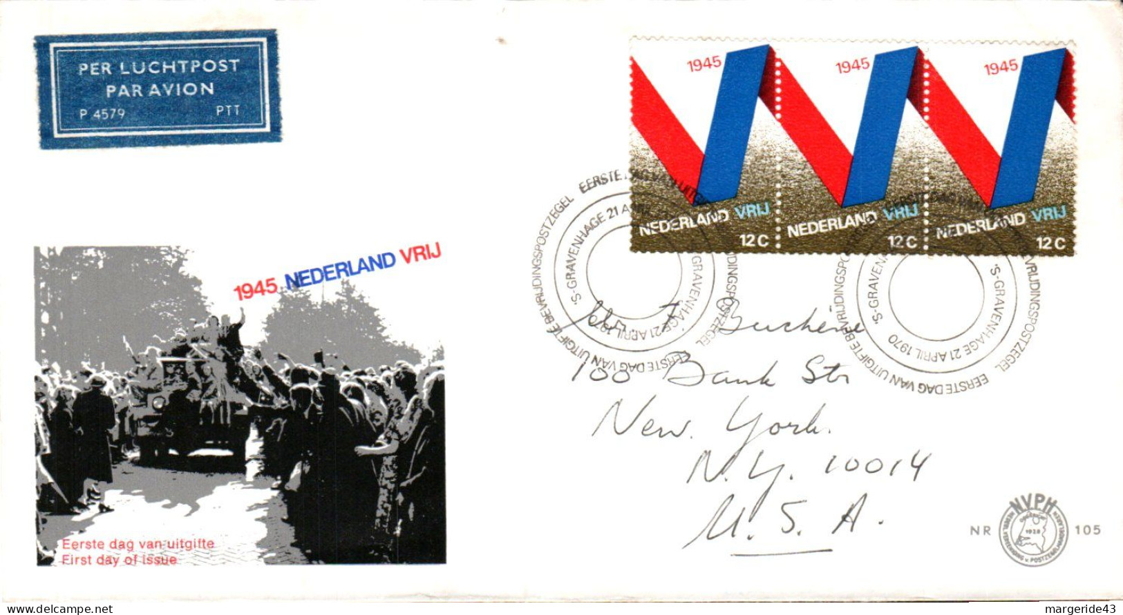 PAYS BAS LETTRE FDC POUR LES U S A  FDC 1970 - FDC