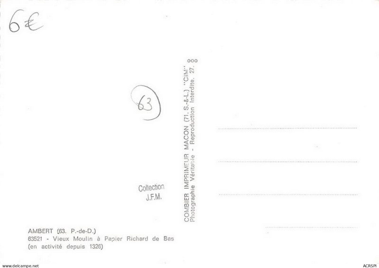 AMBERT Vieux Moulin A Papier Richard De Bas 26(scan Recto-verso) MA1726 - Ambert