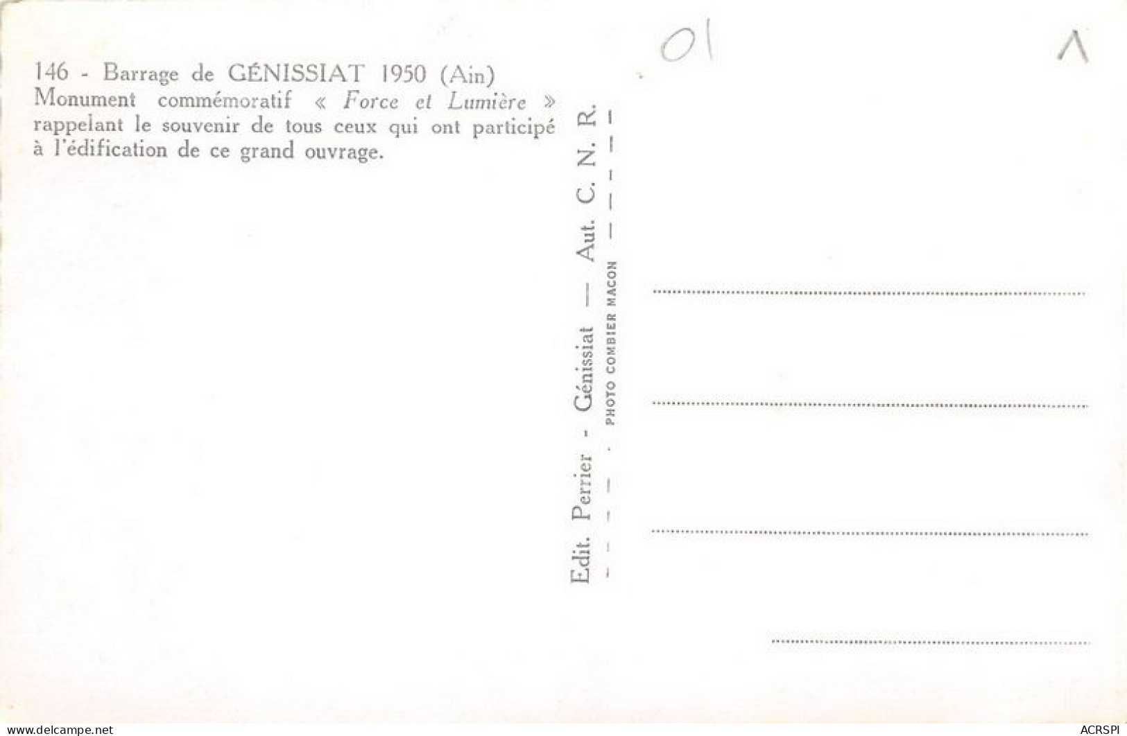 Barrage De GENISSIAT Monument Commemoratif Force Et Lumiere 3(scan Recto-verso) MA1758 - Génissiat