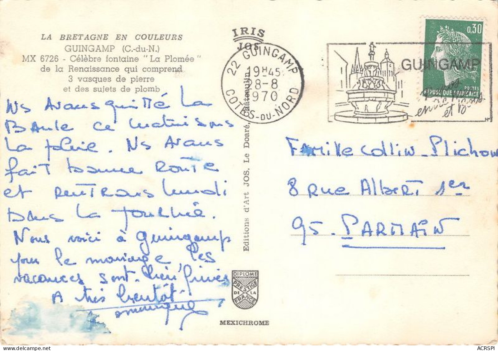 GUIMGAMP Celebre Fontaine La Plomee De La Renaissance Qui Comprend 3 Vasques De Pierre 29(scan Recto-verso) MA1781 - Guingamp