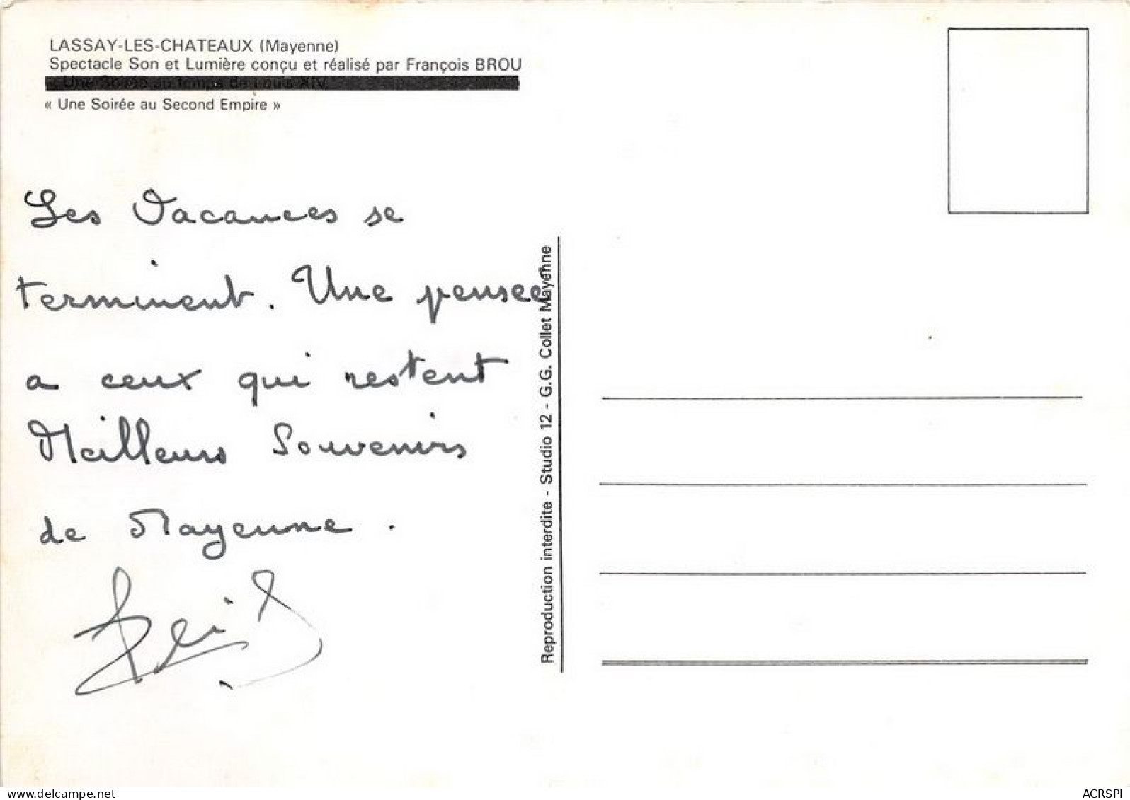 LASSAY LES CHATEAUX Spectacle Son Et Lumiere Concu Et Realise Par Francois Brou 18(scan Recto-verso) MA1762 - Lassay Les Chateaux