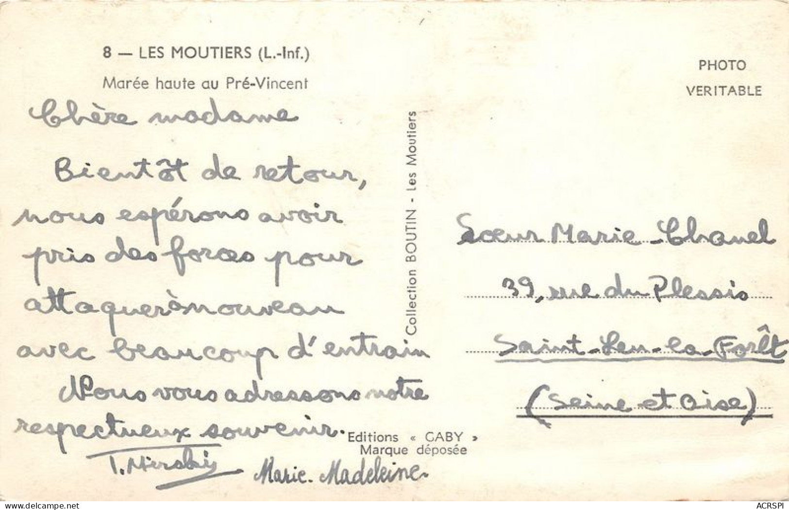 LES MOUTIERS Maree Haute Au Pre Vincent 27(scan Recto-verso) MA1761 - Les Moutiers-en-Retz