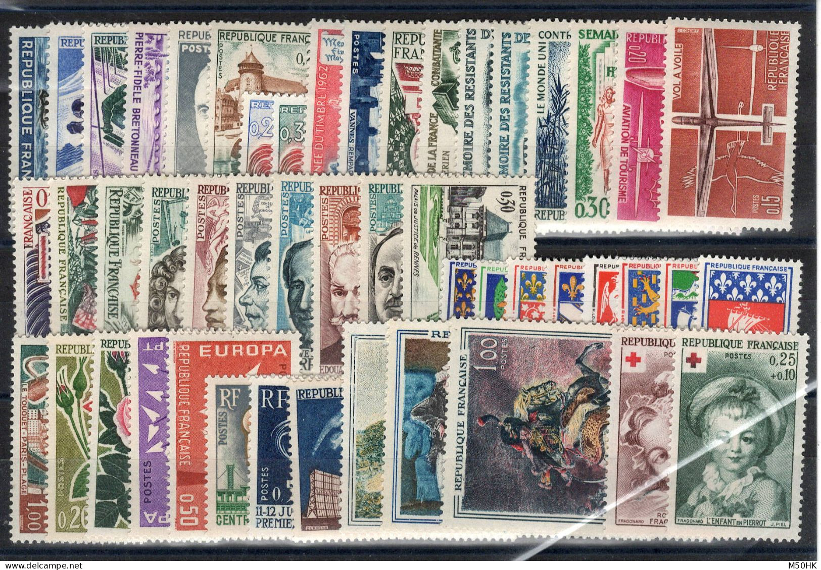 Année Complete 1962 N** MNH Luxe Complète , YV 1325 à 1367 , 49 Timbres , Cote 55 Euros - 1960-1969