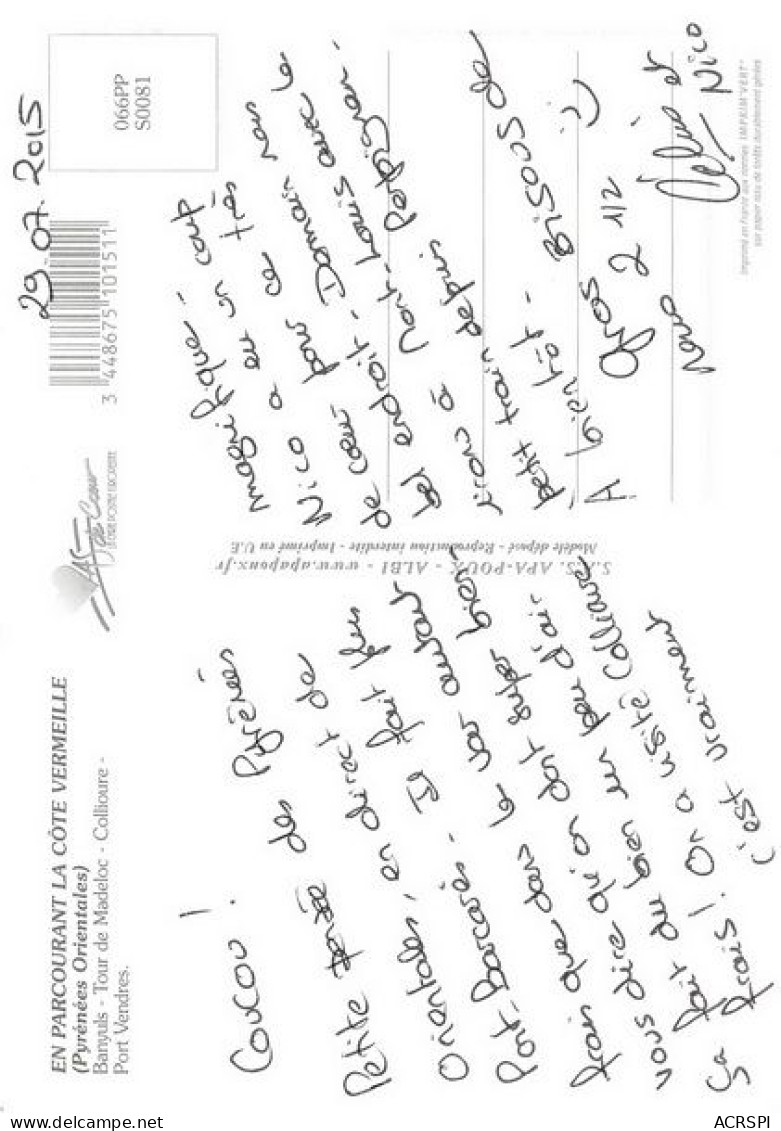 BANYULS Tour De Madeloc Collioure Port Vendres 19(scan Recto-verso) MA1793 - Banyuls Sur Mer