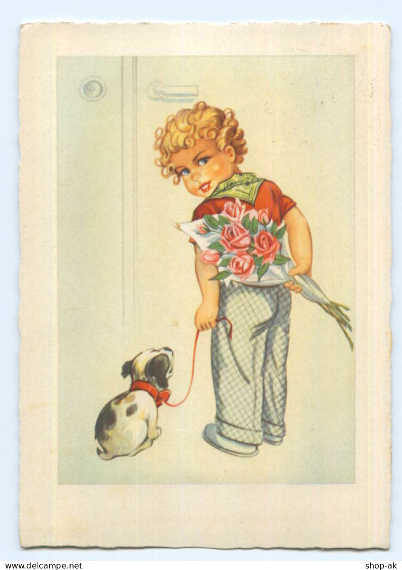Y8854/ Junge Mit Hund Und Blumen AK 1950  - Compleanni