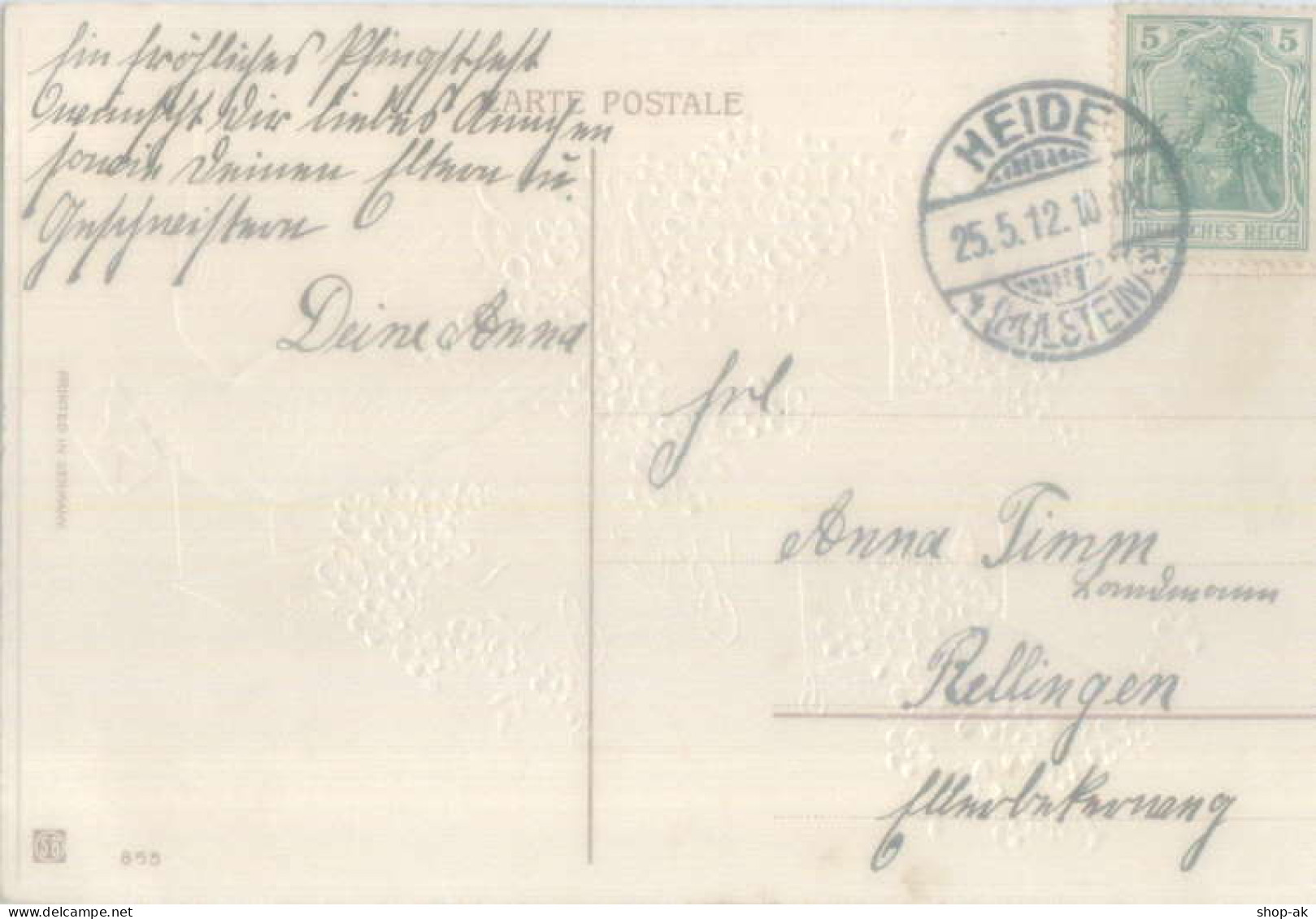 Y8674/ Fröhliche Pfingsten Brieftaube 1912 Litho Prägedruck AK - Pentecôte