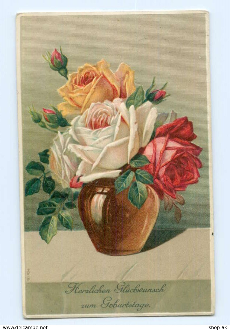 Y8612/ Geburtstag Rosen 1912 Litho Prägedruck AK - Geburtstag