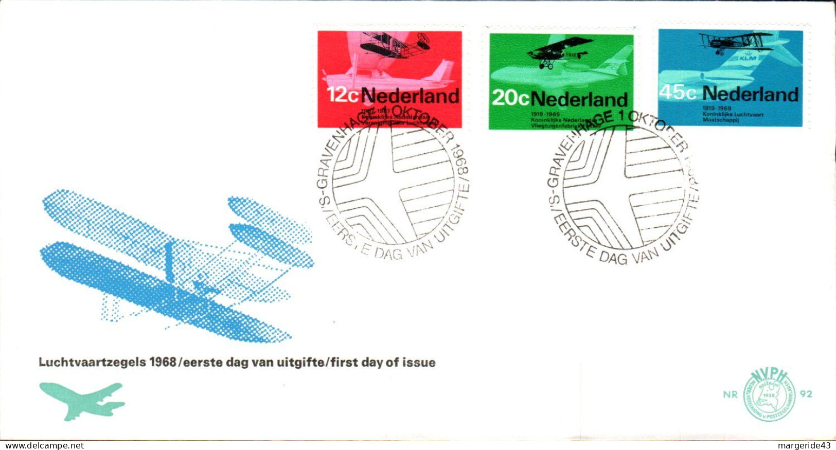 PAYS BAS FDC AVIATION FDC 1968 - FDC