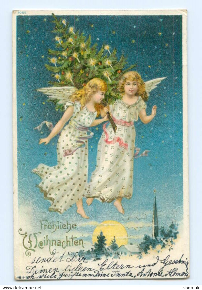 Y8501/ Fröhliche Weihnachten Engel Mit Weihnachtsbaum 1902 Litho AK - Other & Unclassified