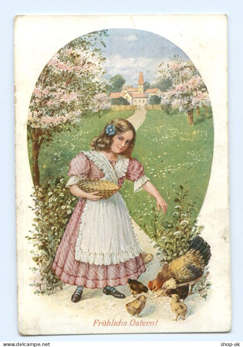 Y8413/ Ostern Mädchen Füttert Hühner   Verlag: T.S.N.   1918 AK - Easter