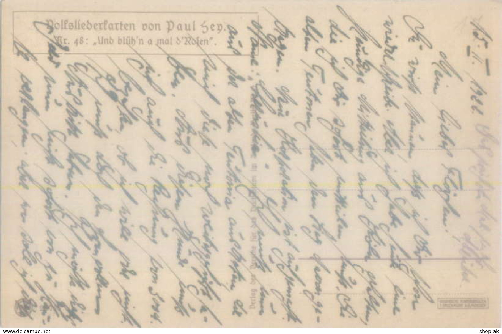 Y8339/ Paul Hey AK Volksliederkarte Nr. 48 1922 - Hey, Paul