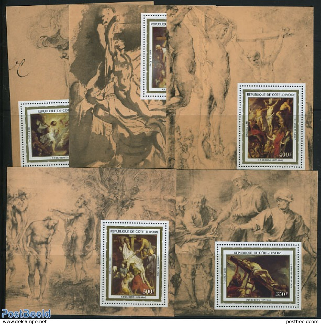 Ivory Coast 1983 P.P. Rubens 5 S/s, Mint NH, Art - Paintings - Rubens - Unused Stamps