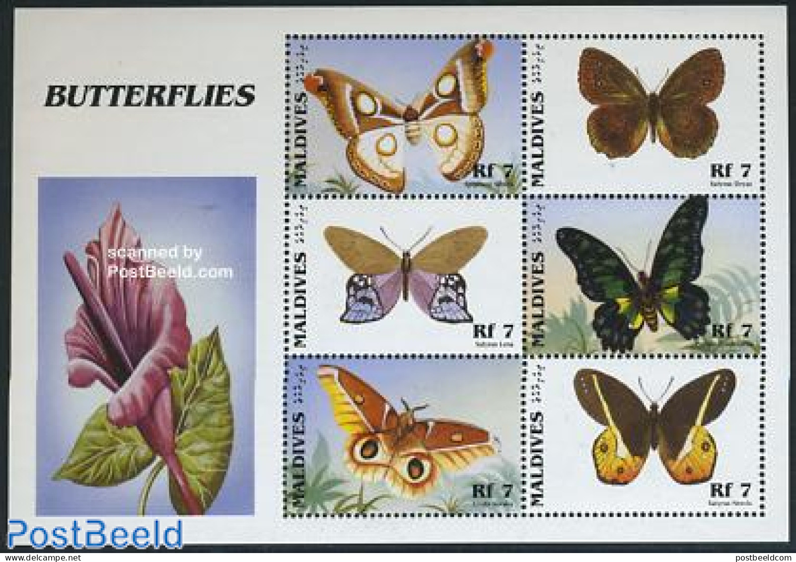 Maldives 1996 Butterflies 6v M/s, Mint NH, Nature - Butterflies - Malediven (1965-...)