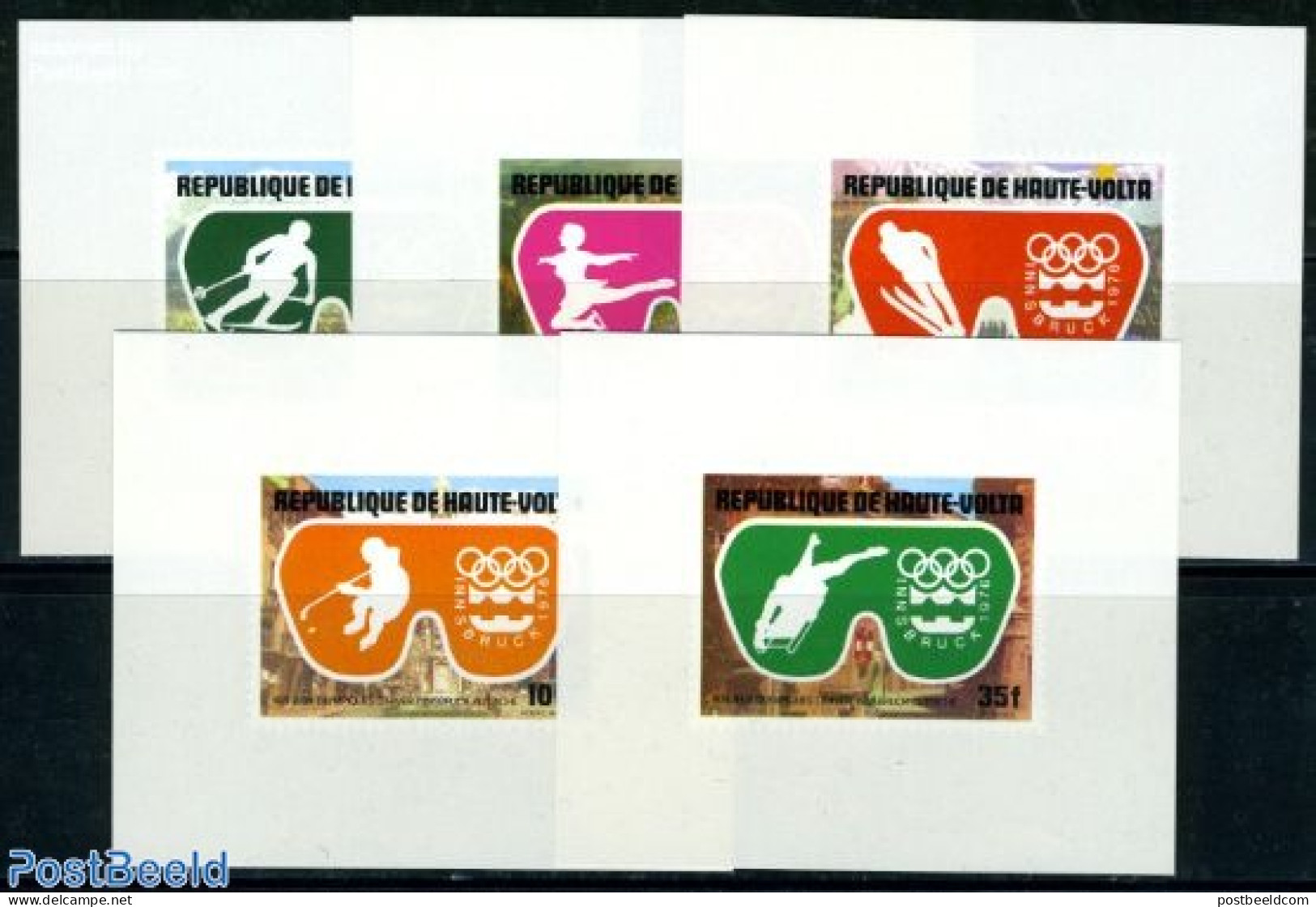 Upper Volta 1975 Winter Olympic Games 5 S/s Imperforated, Mint NH, Sport - Ice Hockey - Olympic Winter Games - Skating.. - Hockey (su Ghiaccio)