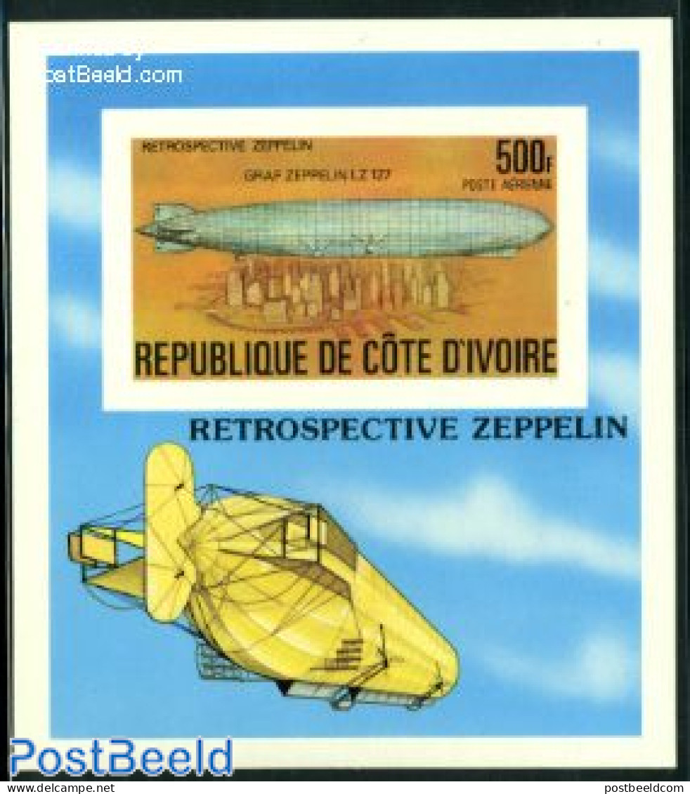 Ivory Coast 1977 Zeppelin S/s Imperforated, Mint NH, Transport - Zeppelins - Unused Stamps