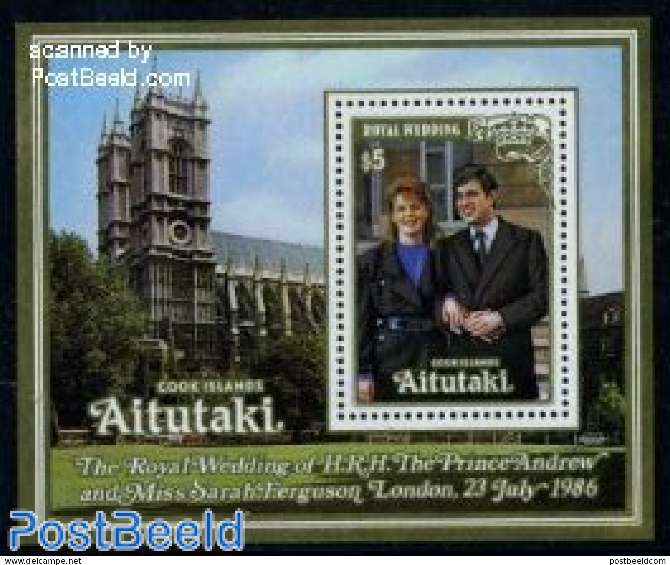 Aitutaki 1986 Andrew & Sarah Wedding S/s, Mint NH, History - Kings & Queens (Royalty) - Familles Royales