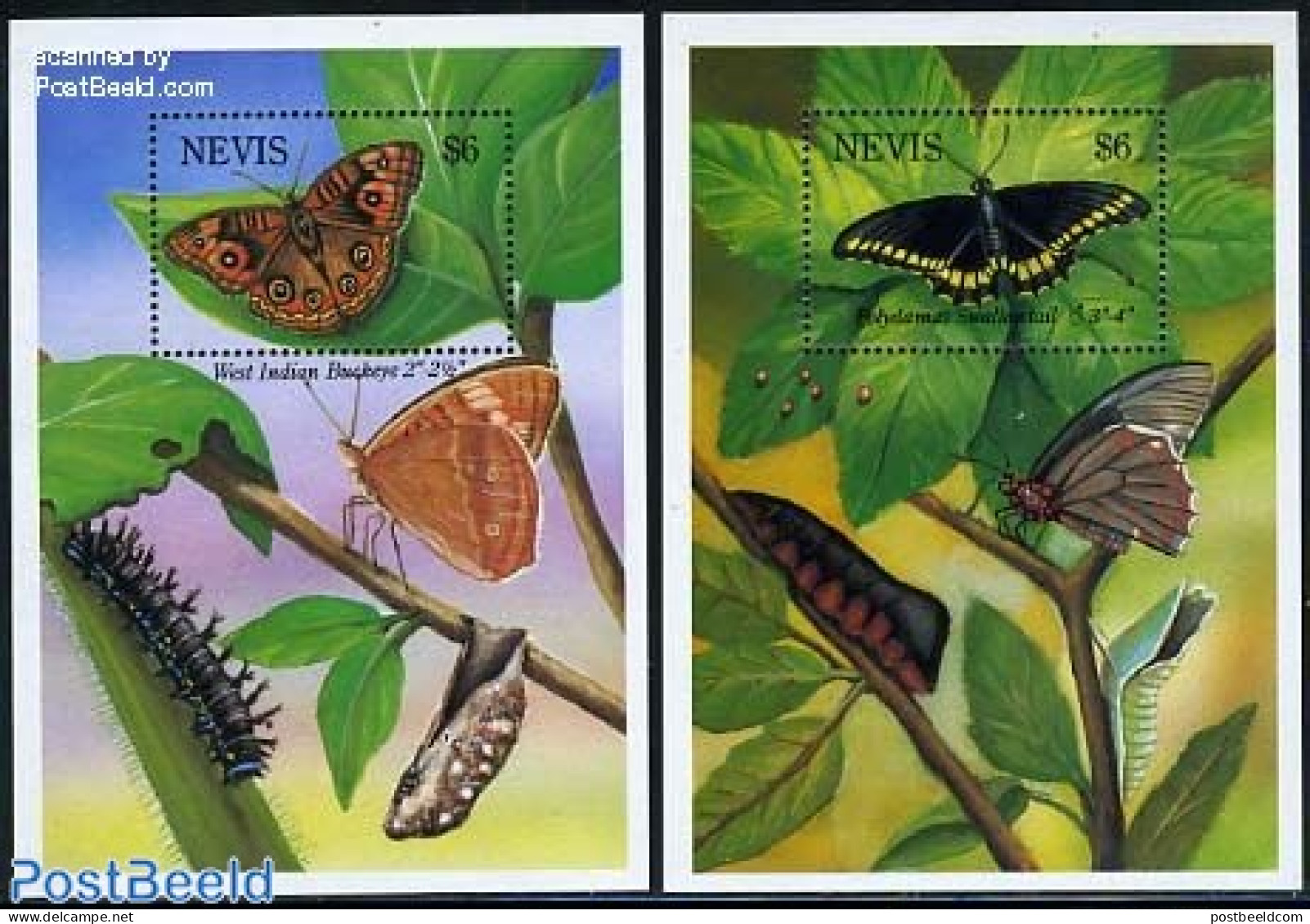 Nevis 1993 Butterflies 2 S/s, Mint NH, Nature - Butterflies - St.Kitts Und Nevis ( 1983-...)