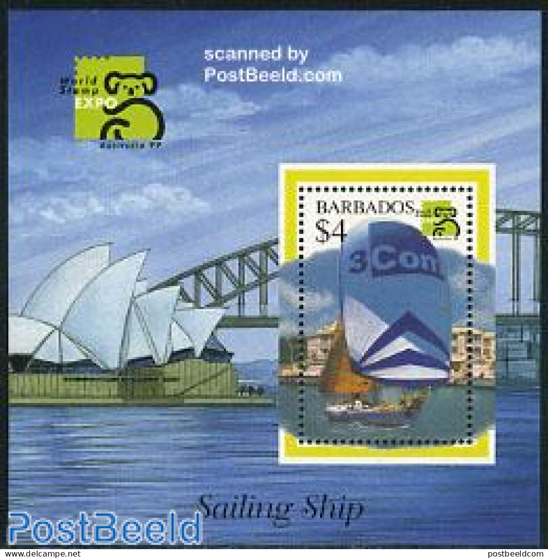 Barbados 1999 Australia 99 S/s, Mint NH, Sport - Transport - Sailing - Ships And Boats - Art - Bridges And Tunnels - Vela