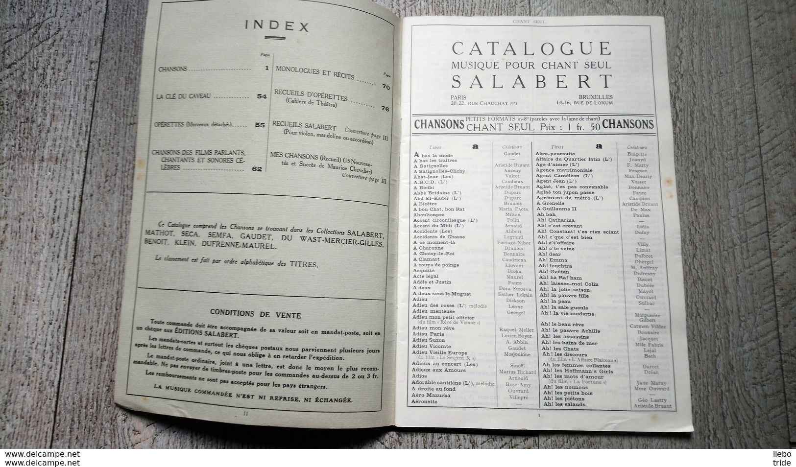 Catalogue Partitions De Musique Pour Chant Seul Salabert Chansons Monologues Opérettes Cinéma Musique Chanson - Spartiti