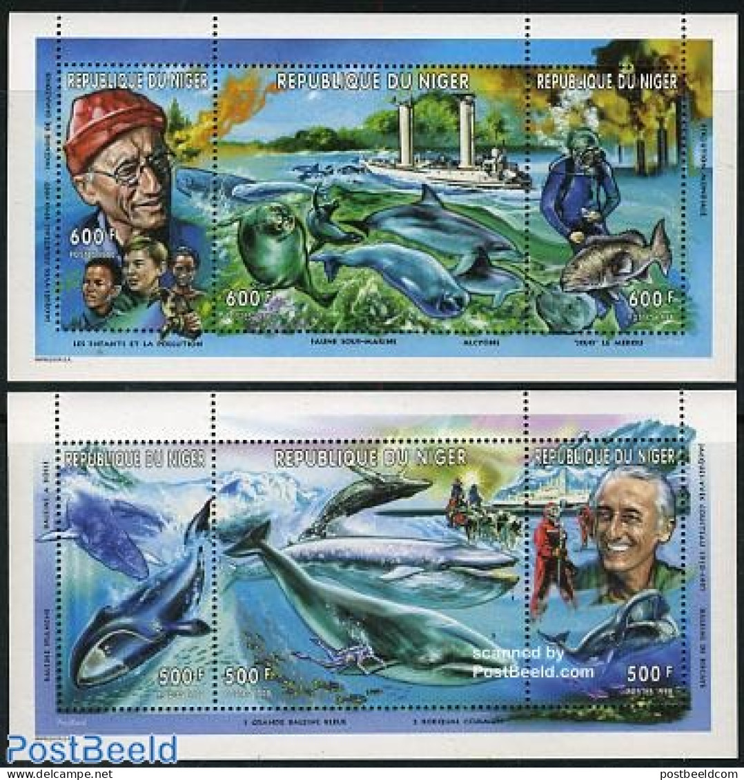Niger 1998 Jacques Cousteau 6v (2 M/s), Mint NH, History - Nature - Transport - Explorers - Dogs - Sea Mammals - Ships.. - Explorers