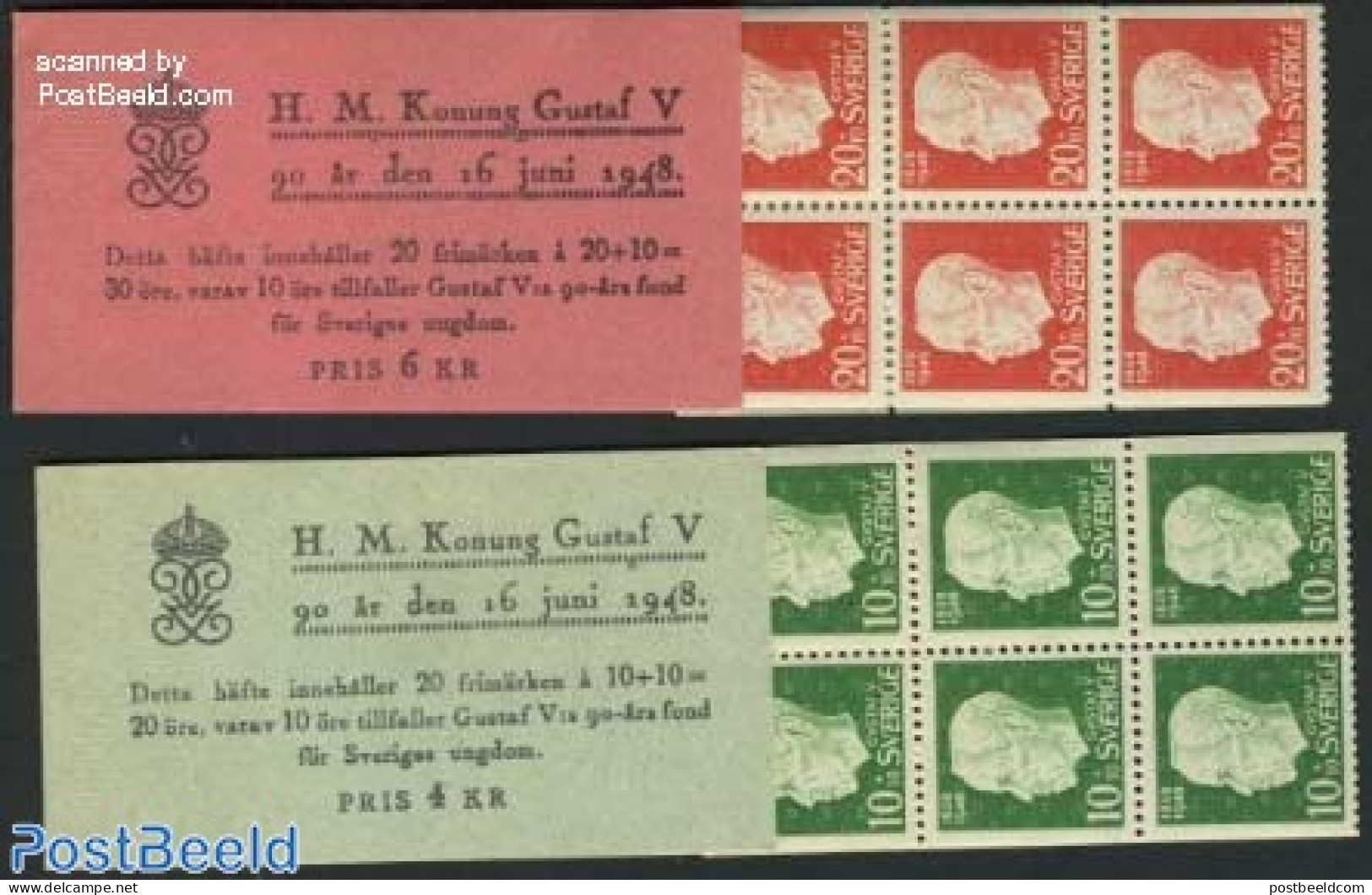 Sweden 1948 King Gustav V 90th Birthday 2 Booklets, Mint NH, Stamp Booklets - Ungebraucht