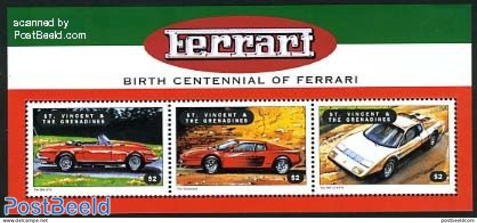 Saint Vincent 1998 Ferrari 3v M/s, Mint NH, Transport - Automobiles - Ferrari - Voitures