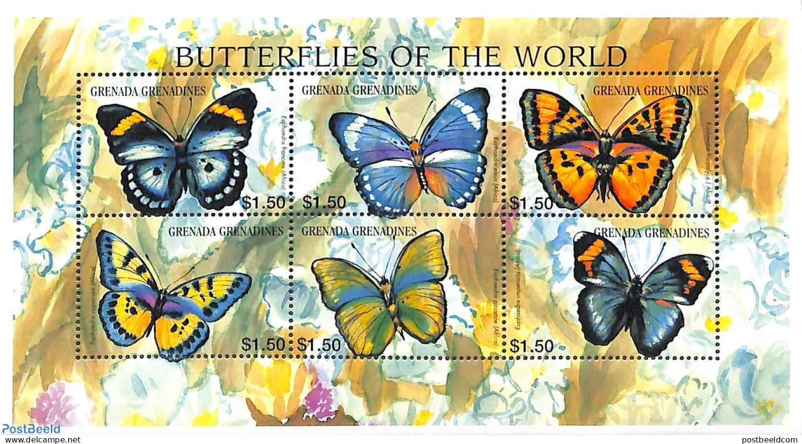 Grenada Grenadines 1997 Butterflies 6v M/s, Mint NH, Nature - Butterflies - Grenade (1974-...)