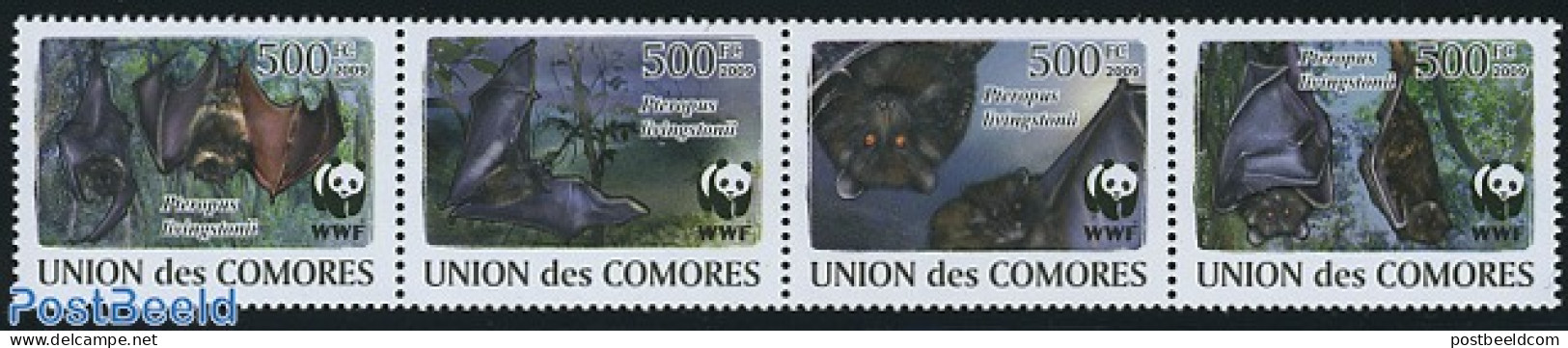 Comoros 2009 WWF, Bats 4v [:::] Or [+], Mint NH, Nature - Animals (others & Mixed) - Bats - World Wildlife Fund (WWF) - Komoren (1975-...)