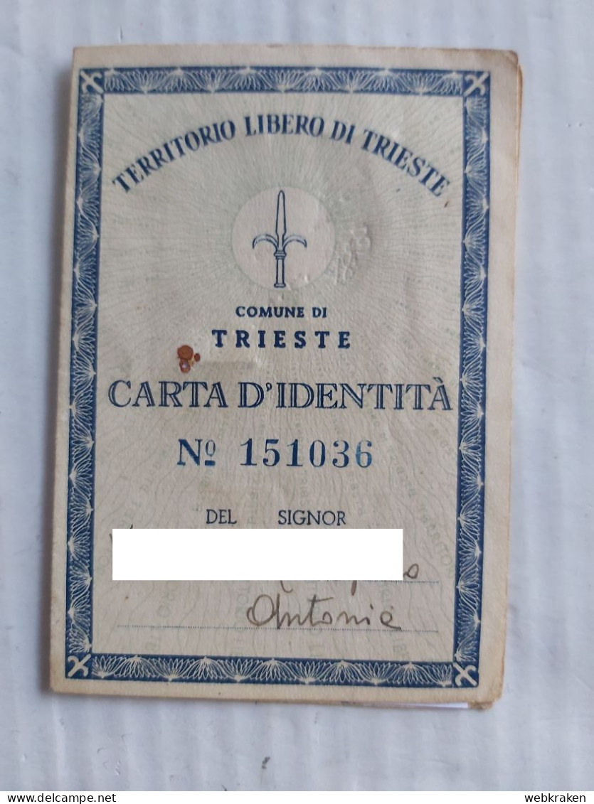 CARTA IDENTITà COMUNE DI TRIESTE TERRITORIO LIBERO TLT OCCUPAZIONE AMERICANA - Non Classés