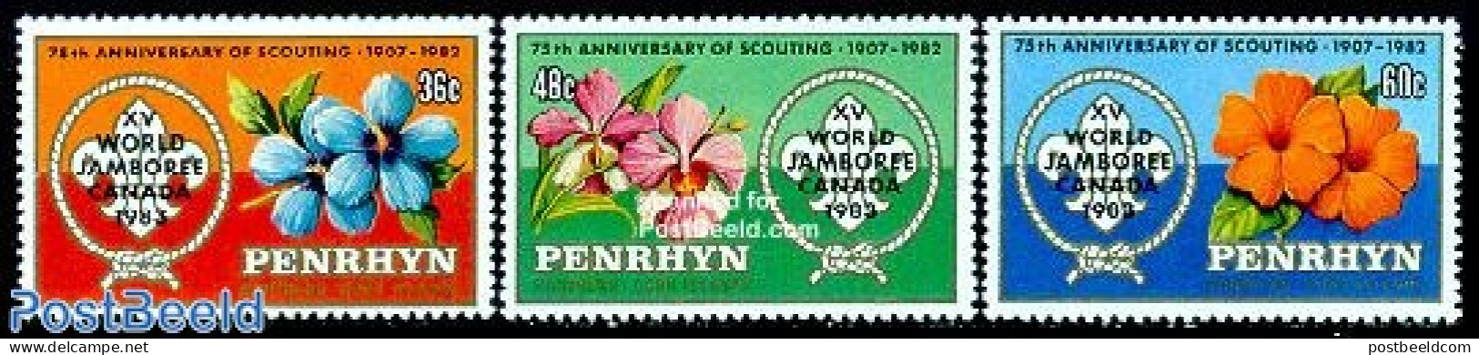 Penrhyn 1983 World Jamboree 3v, Mint NH, Sport - Scouting - Penrhyn