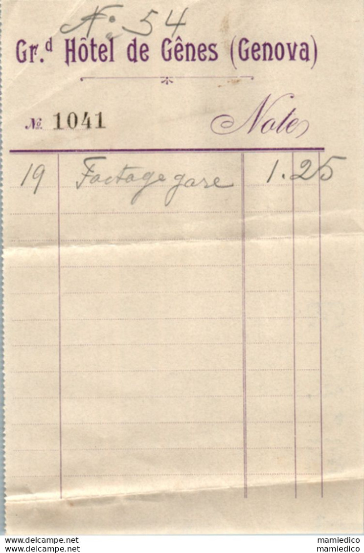 1901- ITALIE 3 Factures Hôtels (Gênes-Florence) + Blanchisserie . J'ajoute 3 Factures Blanchisserie à PARIS(1901) - Non Classés