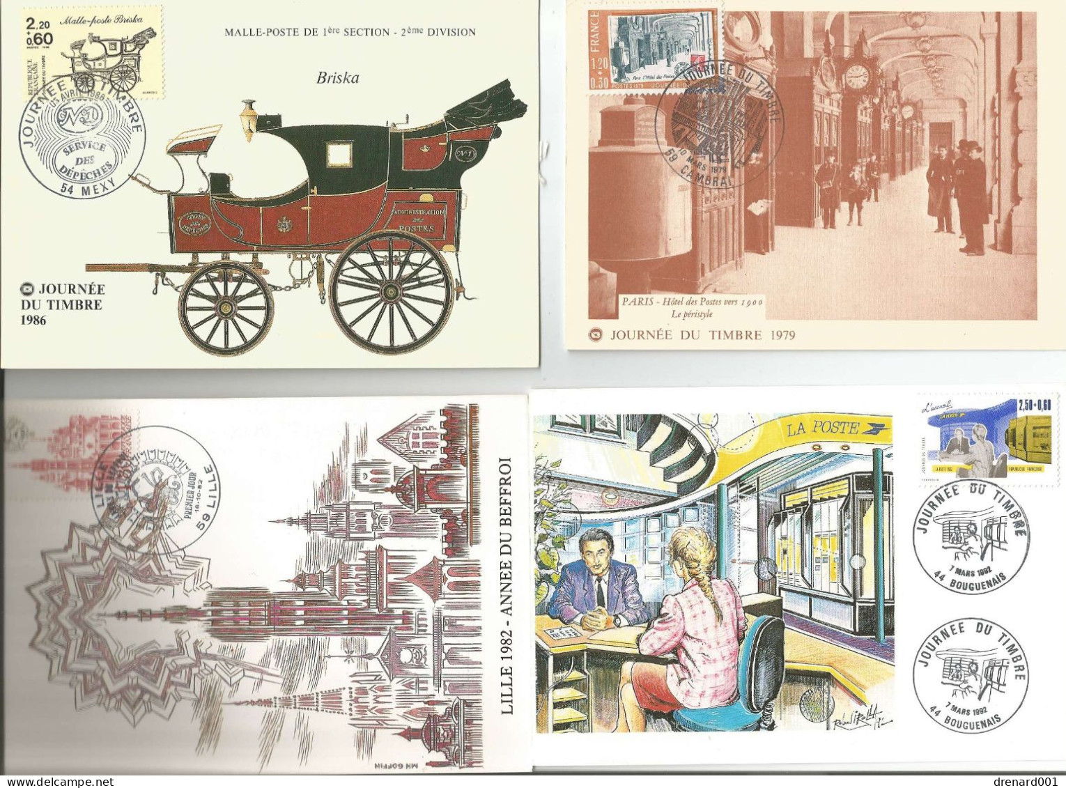 4JOURNEE DU TIMBRE : 1979-1980-1992- Et Année Du Beffroi Lille  En Carte Maximum - Otros & Sin Clasificación