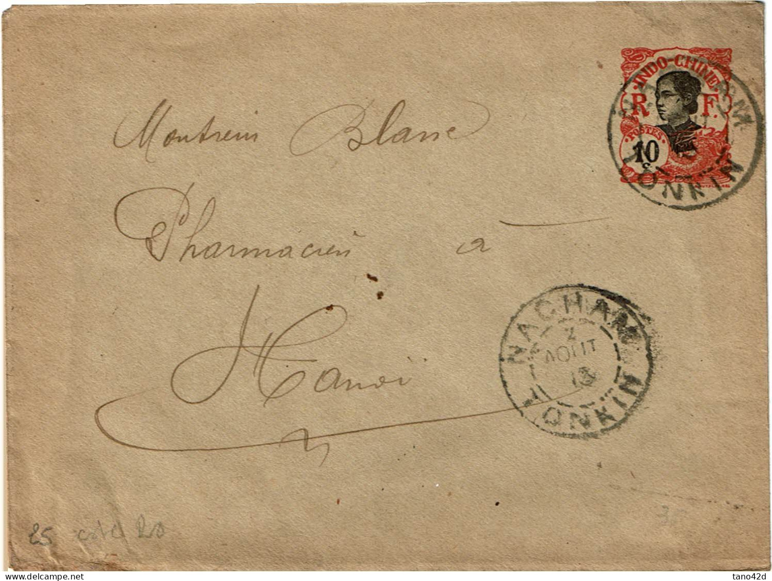 CTN85E - INDOCHINE ENVELOPPE TYPE FEMME ANNAMITE NACHAM / HANOI 2/8/1913 - Used Stamps