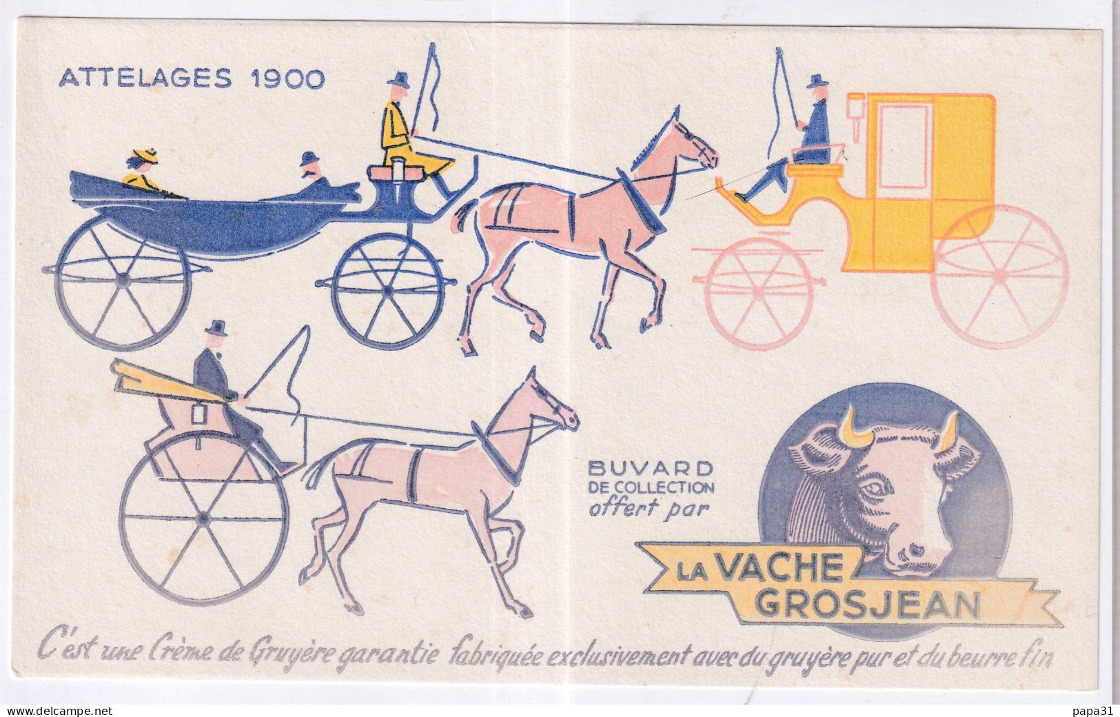 Buvard   LA VACHE GROSJEAN  - ATTELAGES 1900 - Altri & Non Classificati