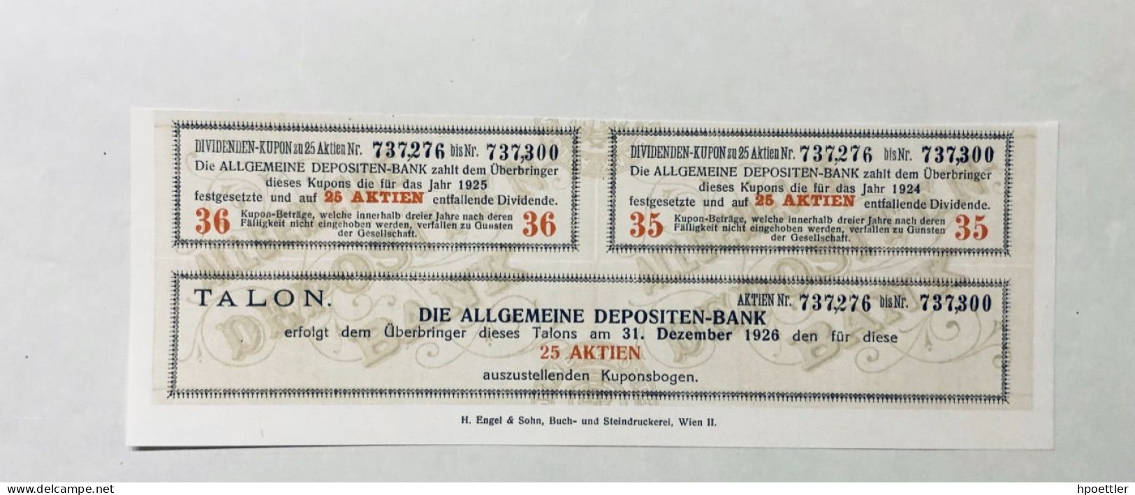 Vienne 1920: Vingt-cinq Actions - Part De La Banque De Dépôt Générale - 10.000 Couronne - Bank & Versicherung