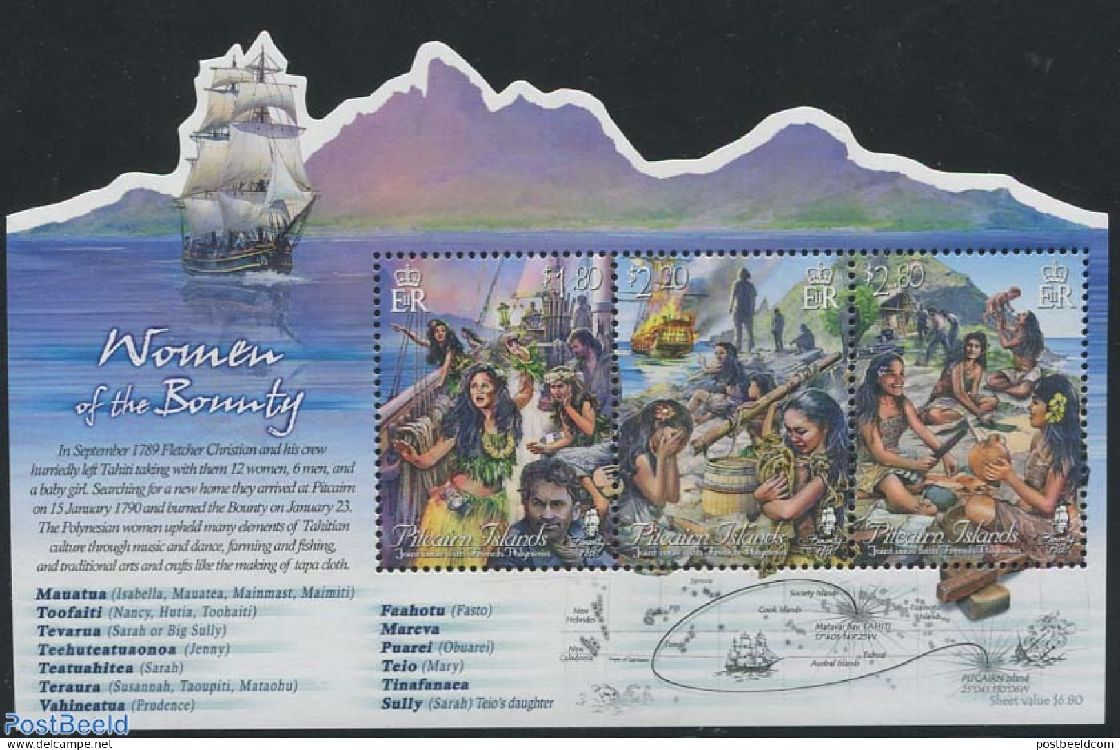 Pitcairn Islands 2017 Women Of The Bounty S/s, Joint Issue French Polynesia, Mint NH, Performance Art - Transport - Va.. - Dance