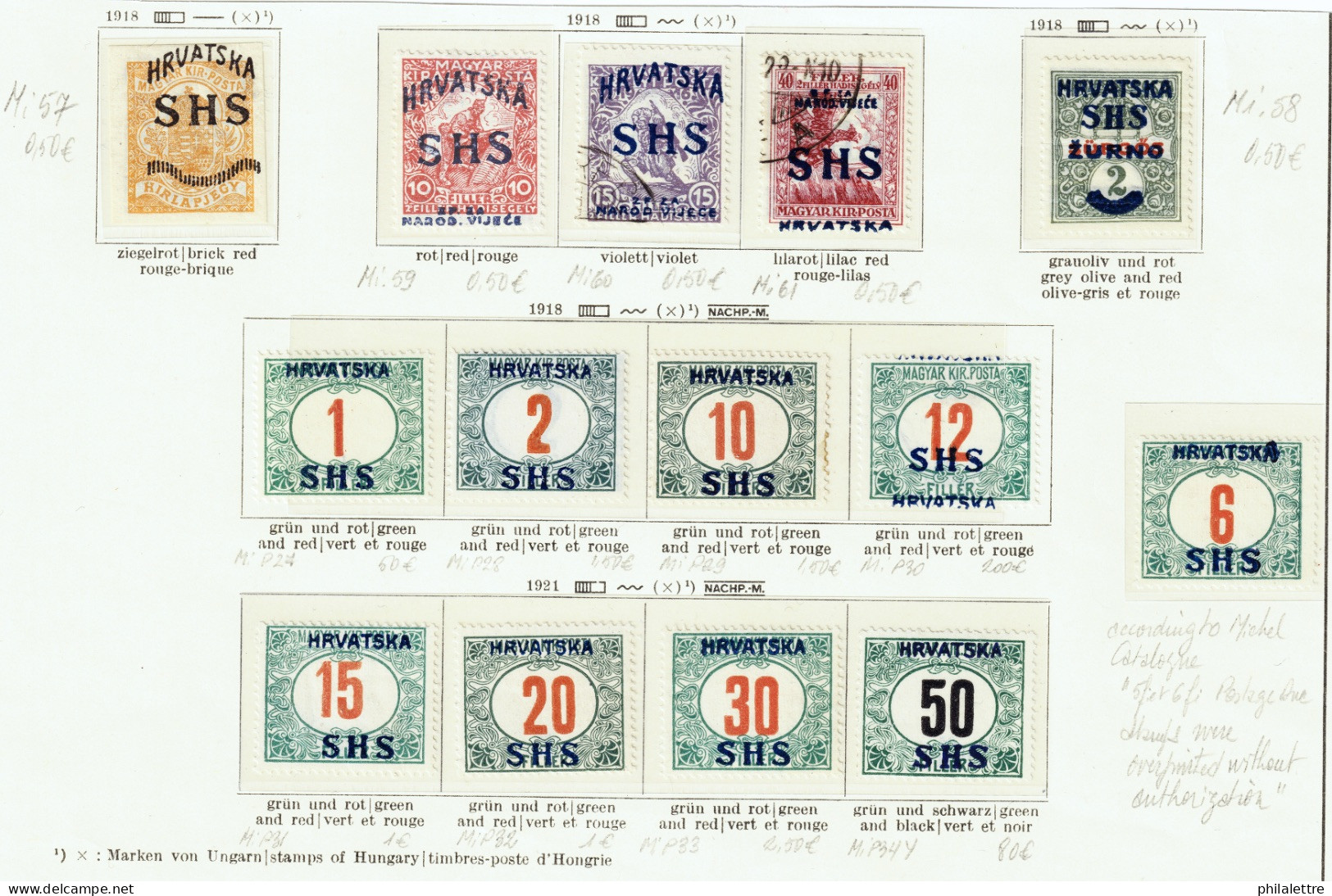 YUGOSLAVIA / CROATIA 1918 Émissions Hongroises Avec Surcharge Mi.57/61 & Mi.P27/P34Y + 6fi (unissued) - VOIR DESCRIPTION - Croatie