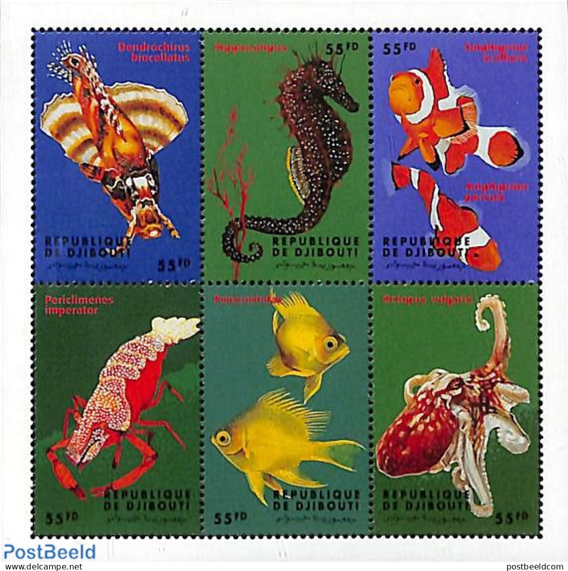 Djibouti 2000 Marine Life 6v M/s, Mint NH, Nature - Fish - Fishes