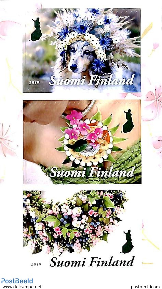 Finland 2019 Flowers Artistic 3v S-a, Mint NH, Nature - Dogs - Flowers & Plants - Nuovi