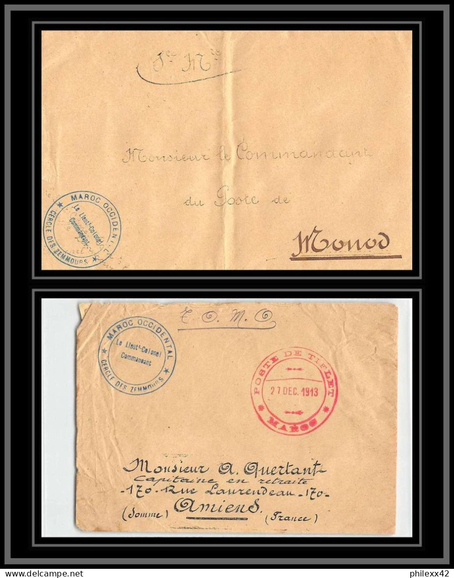 0957 Lot 2 1914/1918 Zemmours Commandant De Cercle Poste De Tiflet 1914 Lettre Cover Occupation Du Maroc - Collections