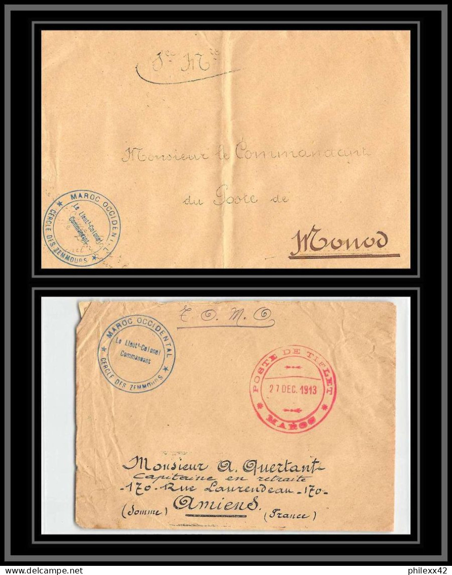 0957 Lot 2 1914/1918 Zemmours Commandant De Cercle Poste De Tiflet 1914 Lettre Cover Occupation Du Maroc - Sammlungen