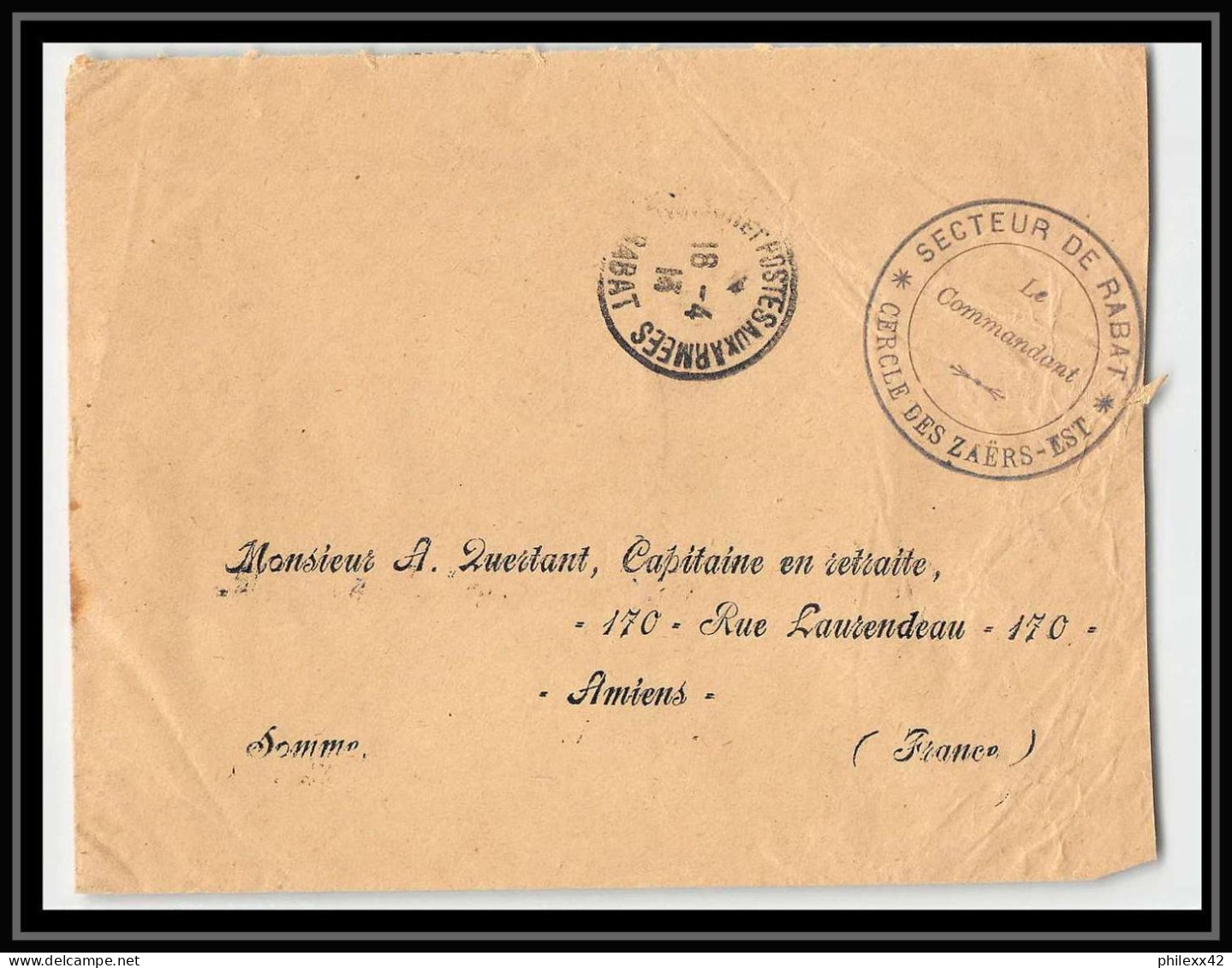 0944 Lot 4 Lettre + 1 Devant Zaers Est Commandant De Cercle 1 Lettre Cover Occupation Du Maroc War 1910/1915 - Collections